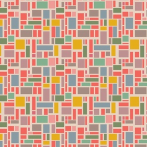 Utopia Abstract Geometric Color Block Grid in Coral Yellow Pink Blue Green Gray - SMALL Scale - UnBlink Studio Jackie Tahara