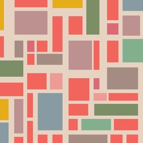 Utopia Abstract Geometric Color Block Grid in Coral Yellow Pink Blue Green Gray - LARGE Scale - UnBlink Studio Jackie Tahara