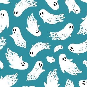 (large) Friendly ghosts teal background