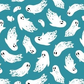 (small) Friendly ghosts teal background