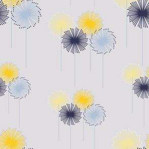 Dandelions in Yellow and Blue - Grey - Minimalist - Geometric - Flowers - Nature
