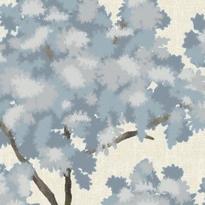 Grasscloth-Ernesto Ikat- Blue Trees- Cream Linen Wallpaper  