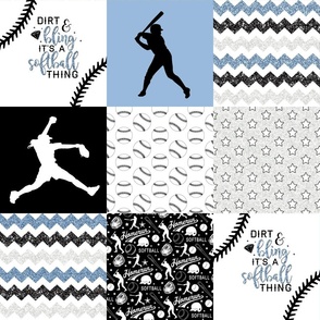 Softball//Dirt & Bling//Carolina Blue - Wholecloth Cheater Quilt 