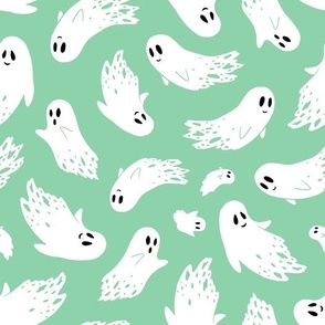 (large) Friendly ghosts light green background
