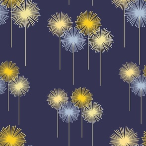 Dandelions in Yellow and Light Blue - Blue - Minimalist - Geometric - Flowers - Nature