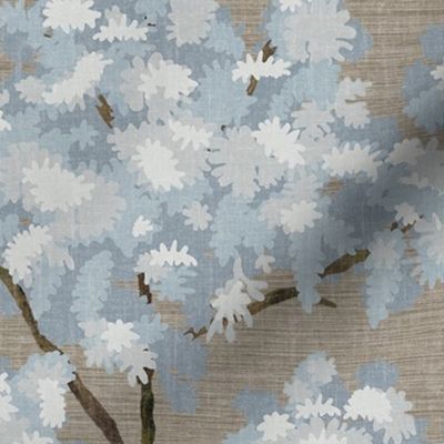 Grasscloth-Ernesto Blue Trees- Mocha Mist Wallpaper  