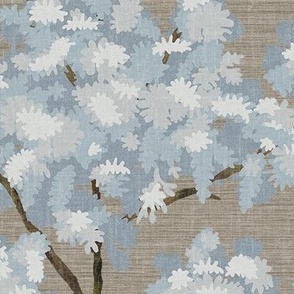 Grasscloth-Ernesto Blue Trees- Mocha Mist Wallpaper  - New for 2023