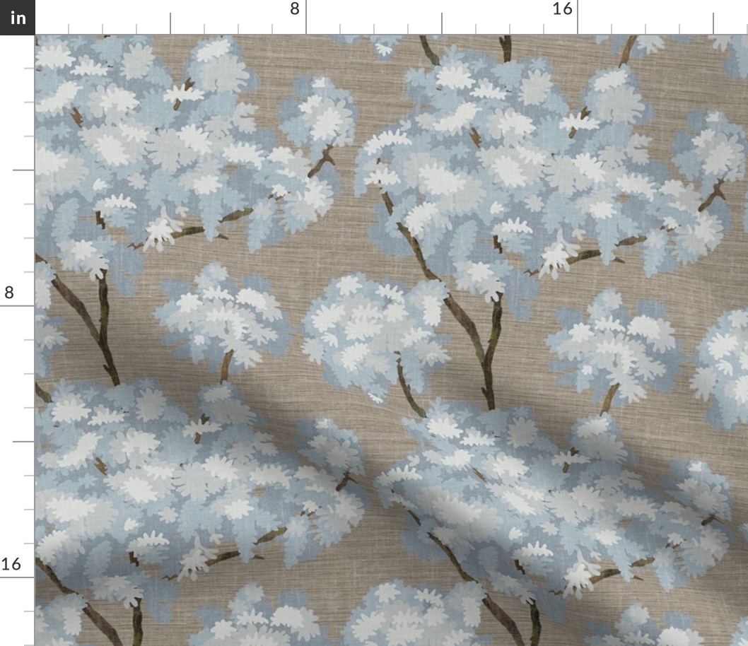 Grasscloth-Ernesto Blue Trees- Mocha Mist Wallpaper  