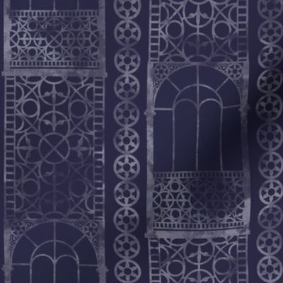 Victorian greenhouse decorative ironwork textured solid - navy blue - large