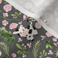 small scale pink floral farm grey