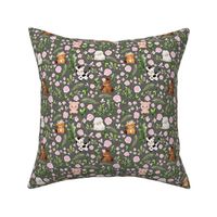 small scale pink floral farm grey