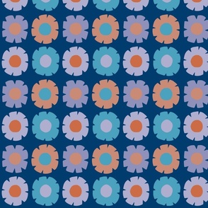 Middle Scale Geometric vintage Flowers - Retro Orange Blue 