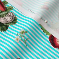 Strawberries on aqua stripes