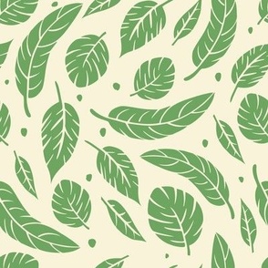 Green Tropical Leaves on Ivory 