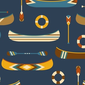 Blue and Brown Vintage Canoes // Canoeing - Large Scale