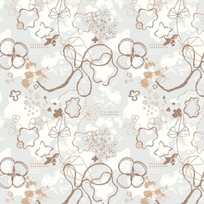 Small Scale Abstract Plants Pattern Nature inspired - brown and white