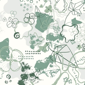 Middle Scale Abstract Plants Pattern Nature inspired - green and white