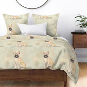 Watercolor Fawn French Bulldog on Beige for Pillow