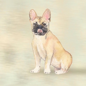 Watercolor Fawn French Bulldog on Beige for Pillow