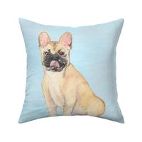 Watercolor Fawn French Bulldog on Blue for Pillow