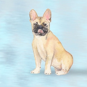 Watercolor Fawn French Bulldog on Blue for Pillow