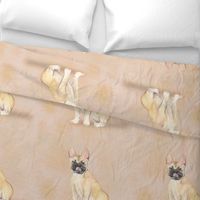 Watercolor Fawn French Bulldog on Orange for Pillow