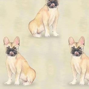 Watercolor Fawn French Bulldog on Beige