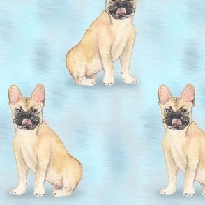 Watercolor Fawn French Bulldog on Blue