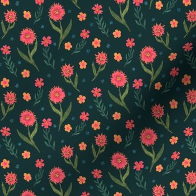 Small - Little flowers on dark teal