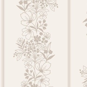French Floral Stripe - Tan on White Background