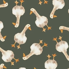 Watercolor Geese {Thyme Green} Medium Scale