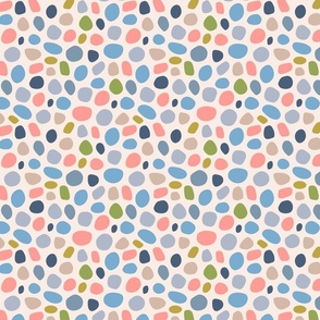 Pebbled Abstract Retro Mid-Century Modern Polka Dots in Pink Blue Green Tan Gray on Cream - SMALL Scale - UnBlink Studio by Jackie Tahara