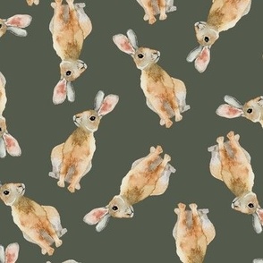 Watercolor Rabbits {Thyme Green} Medium Scale