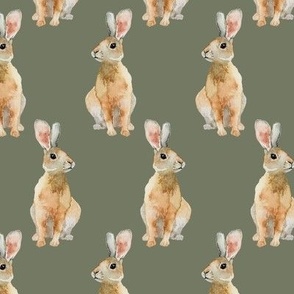 Watercolor Rabbits {Camouflage Green} Medium Scale