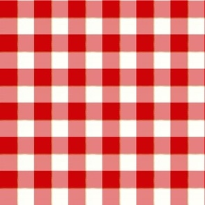 Gingham Check with Gold Stripe - Poppy Red