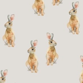 Watercolor Rabbits {Timberwolf} Medium Scale