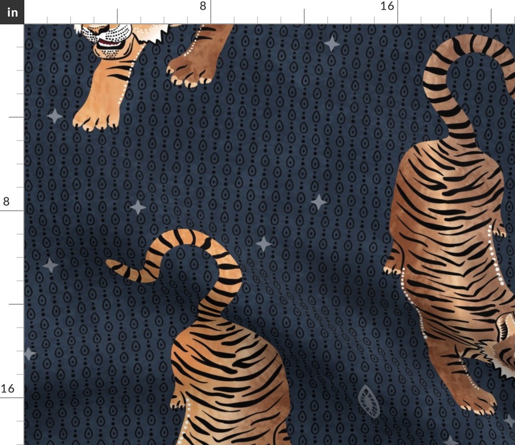 Tyger Tyger - Tigers with geometric dots and drops - dark steel blue - jumbo