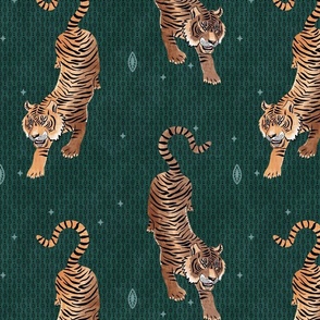 Tyger Tyger - Tigers with geometric dots and drops - dark forest green - medium