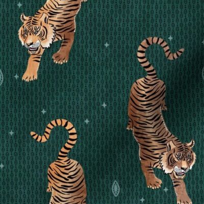 Tyger Tyger - Tigers with geometric dots and drops - dark forest green - small