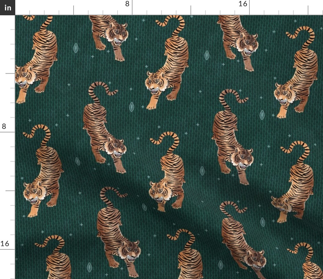 Tyger Tyger - Tigers with geometric dots and drops - dark forest green - small