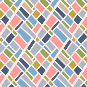 Equatorial Graphic Retro Mid-Century Modern Abstract Geometric Color Block Grid in Pastel Pink Green Blue Gray Beige Cream - SMALL Scale - UnBlink Studio by Jackie Tahara