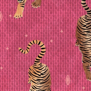 Tyger Tyger - Tigers with geometric dots and drops - bright, hot pink - jumbo