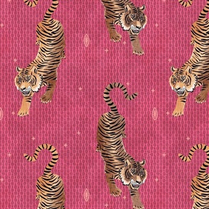 Tyger Tyger - Tigers with geometric dots and drops - bright, hot pink - medium