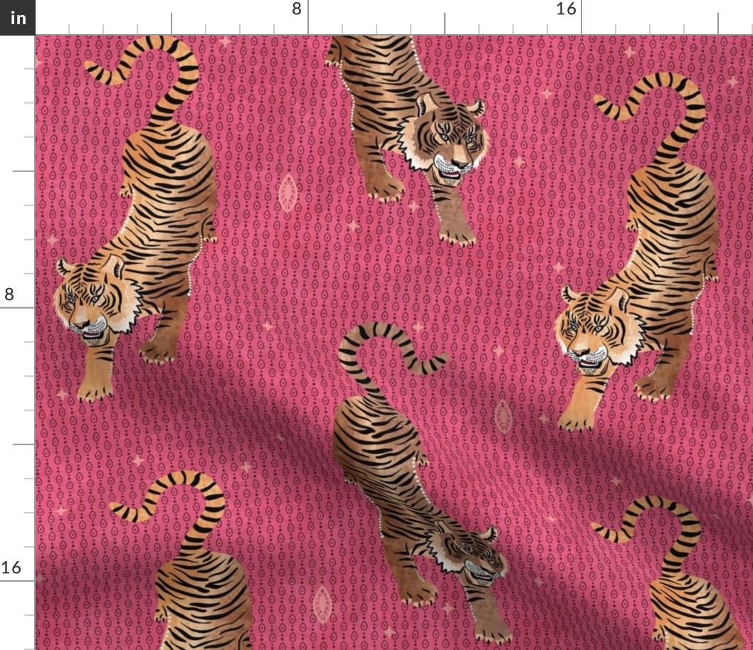Tyger Tyger - Tigers with geometric dots and drops - bright, hot pink - medium