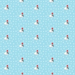 Tiny Christmas swans and snowflakes on aqua
