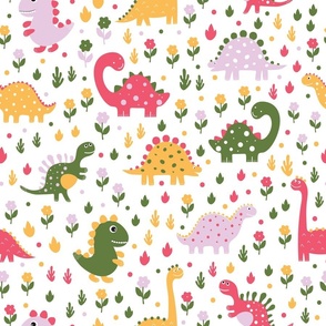 Green and Pink Dinosaurs - Whimsical - Tyrannosaurus - Playful - Fossils - Kids - Trex - Jurassic