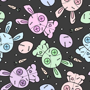 Large Scale - Pastel Rainbow Zombie Bunnies Dark Grey Rotated