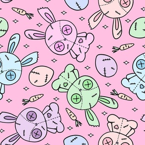 Large Scale - Pastel Rainbow Zombie Bunnies Pink Rotated
