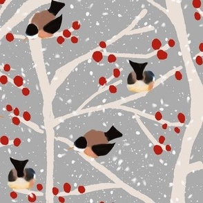 Birds in a winter tree - medium Size