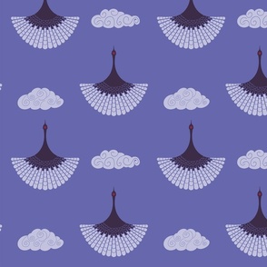 Cranes in the sky with clouds on Periwinkle